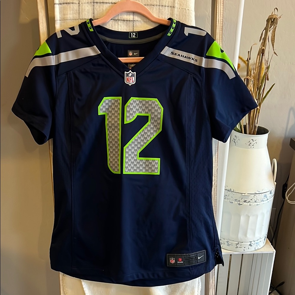 Blue and Green Seattle Seahawks Jersey with Number 12 - Fan